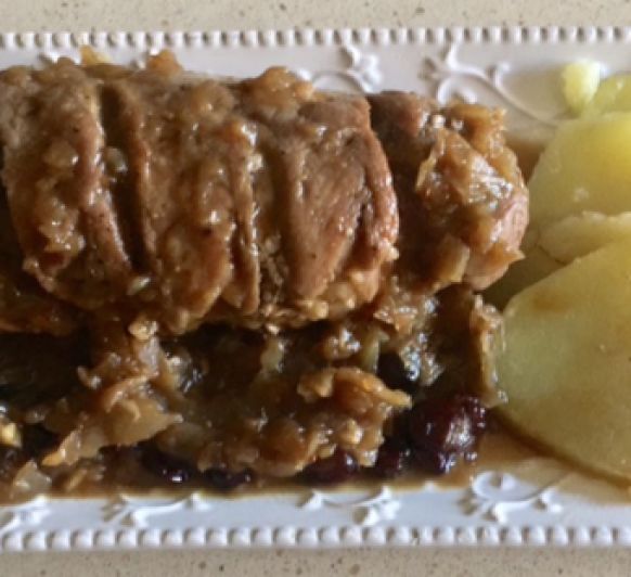 Solomillo con cebolla, arándanos y PX
